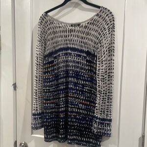 Nic + Zoe Gray and White and Blue Relaxed Long Sleeve Tee